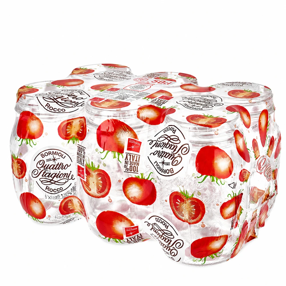 700ml rund burk "Quattro Stagioni" med lock Quattro Stagioni 700ml konserveringsburkar set om 6 med lock med jordgubbsmotiv Italienska konserveringsburkar Bormioli Rocco
