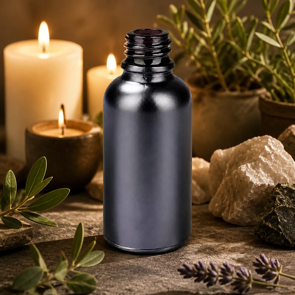 Kompakt 30 ml apoteksflaska BlackLine UT18/30 idealisk för eteriska oljor och aromaterapi