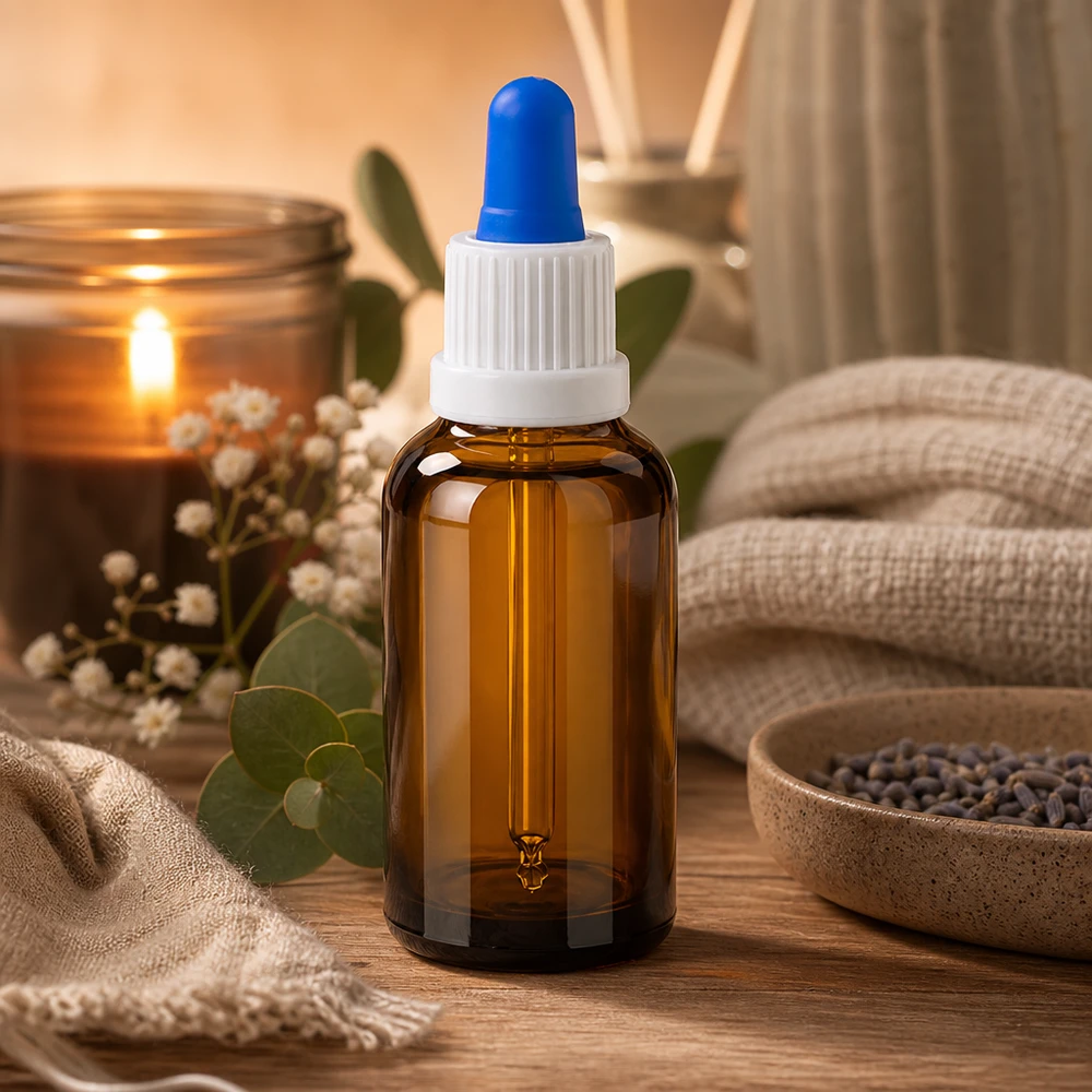 30 ml pipettflaska med blå pipettspets för kontrollerad droppdosering vid aromaterapi
