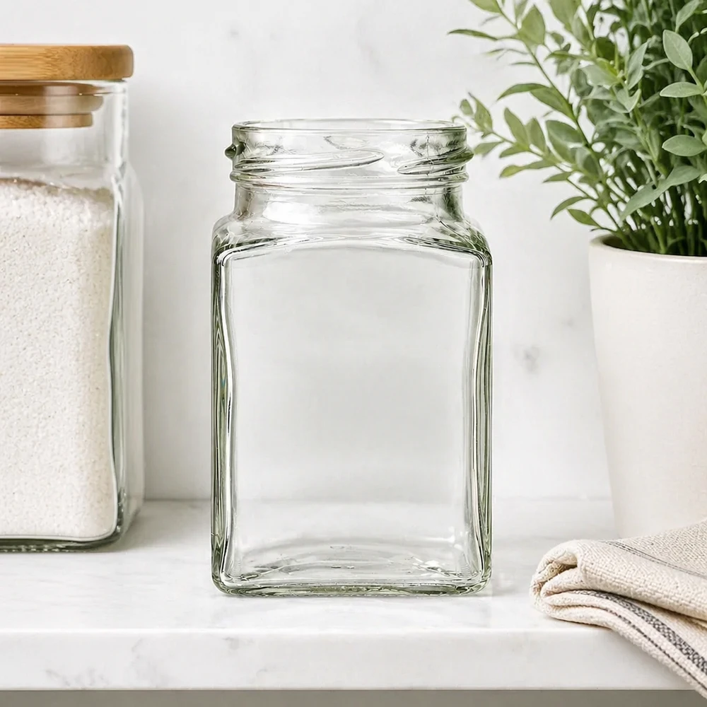 UNiTWIST Tetra260 4-hörnig burk 260 ml TO58 tom konserveringsburk fyrkantig transparent för kök och förvaring