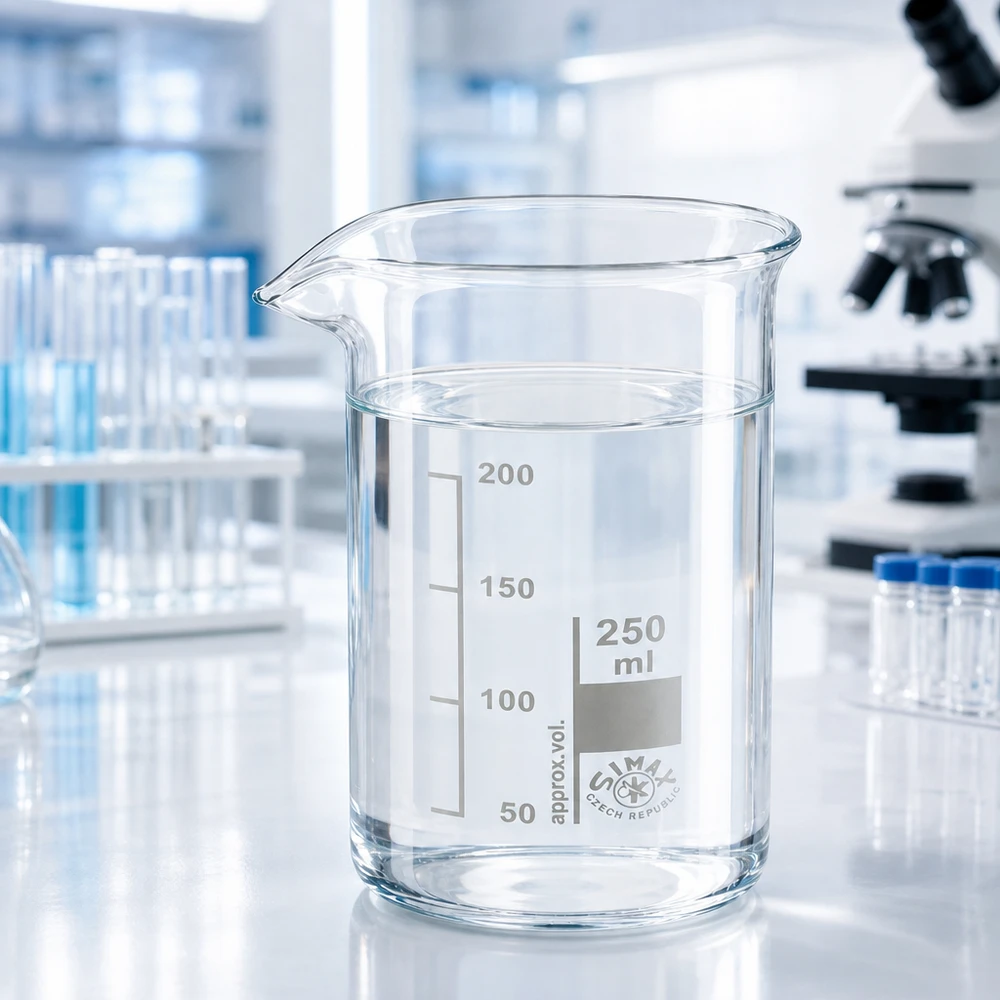 Genomskinligt laboratoriebägareglas, 250 ml, hög form, Simax borosilikatglas med inbränd ml-skala