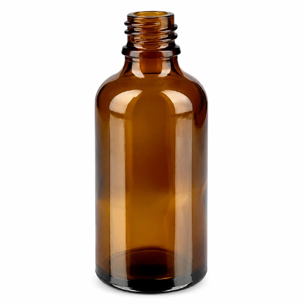 Bärnstensfärgad 50 ml glasflaska med 11 mm öppning för eteriska oljor och droppar