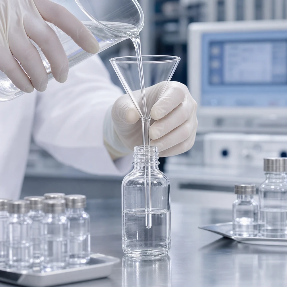 Professionell laboratorietråg i robust kalk-sodaglas med en optimal öppning på 100 mm för säkra experiment