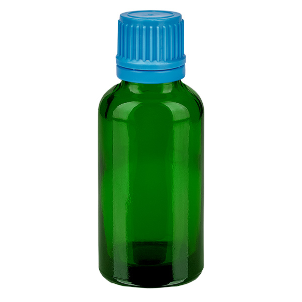 30 ml flaska 11mm skruvkork blå med sabotageskydd GreenLine UT18/30