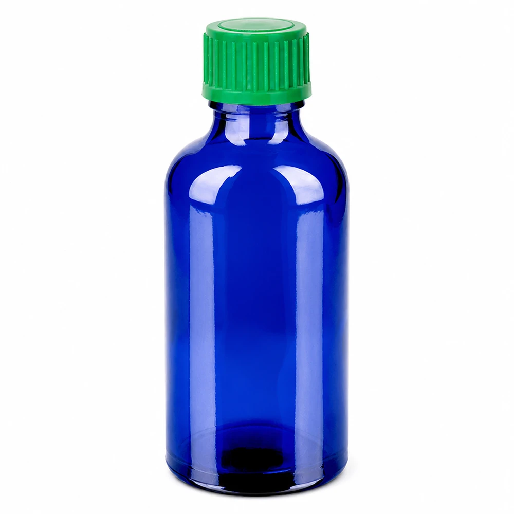50 ml Droppflaska 0,8 mm grön Standardförslutning BlueLine UT18/50 50 ml droppflaska blå med grönt lock för exakt dosering