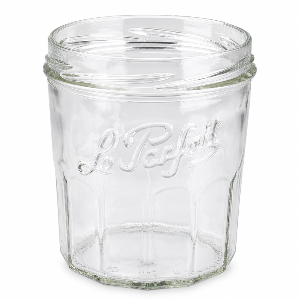 324 ml Le Parfait konserveringsburk utan lock med klassisk reliefdesign och skruvgänga för sylt