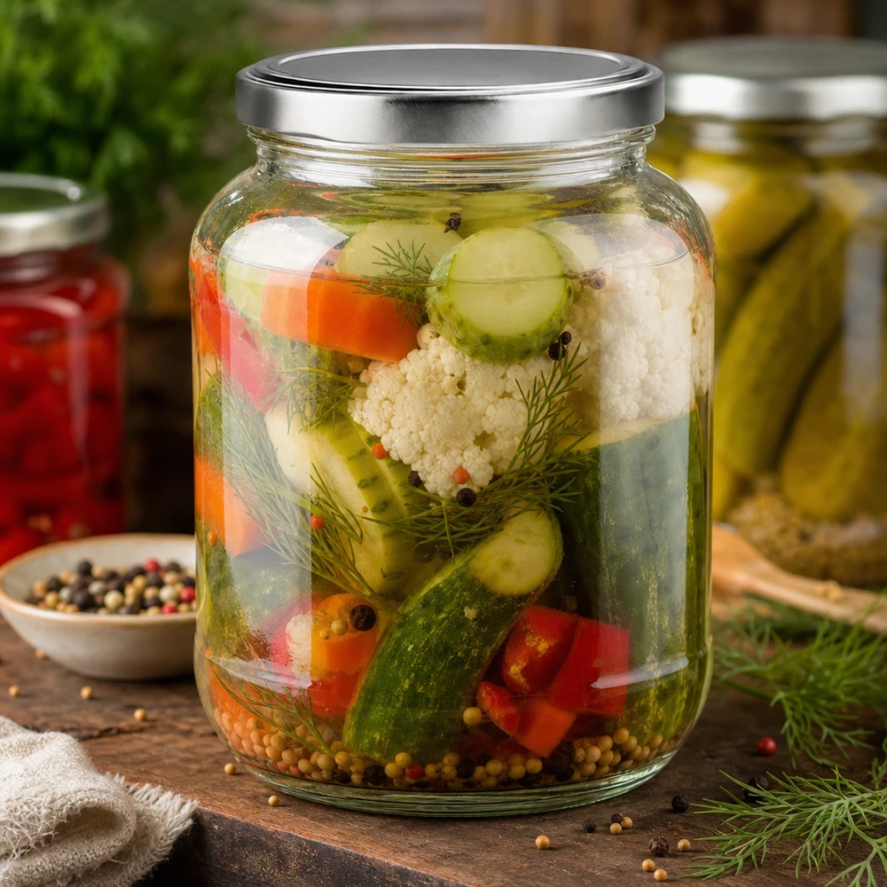 370 ml oval burk med BasicSeal-lock för inlagda grönsaker och pickles med dill och kryddor