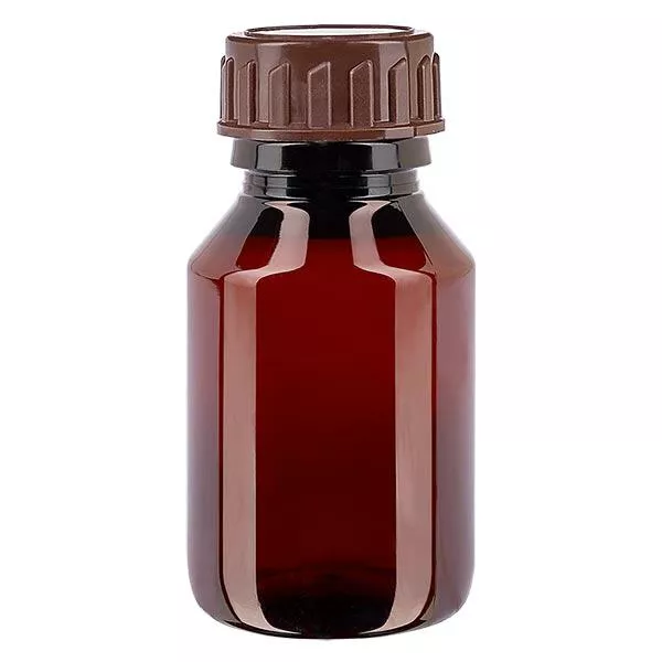 PET-flaska 50ml med brunt standardlock PET-flaska 50ml med brunt standardlock
