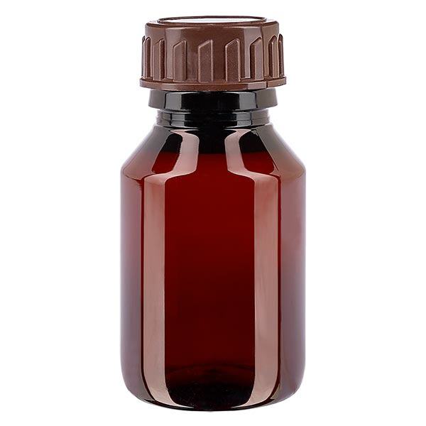 PET-flaska 50ml med brunt standardlock PET-flaska 50ml med brunt standardlock