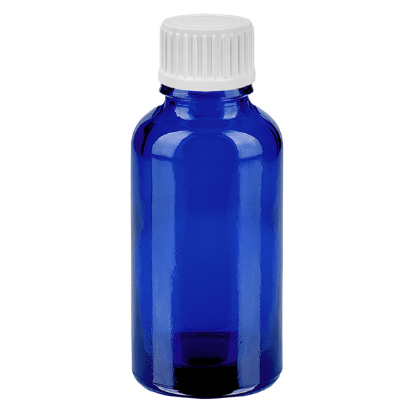 30ml globflaska 3mm hällring vit standardförslutning BlueL. UT18/30