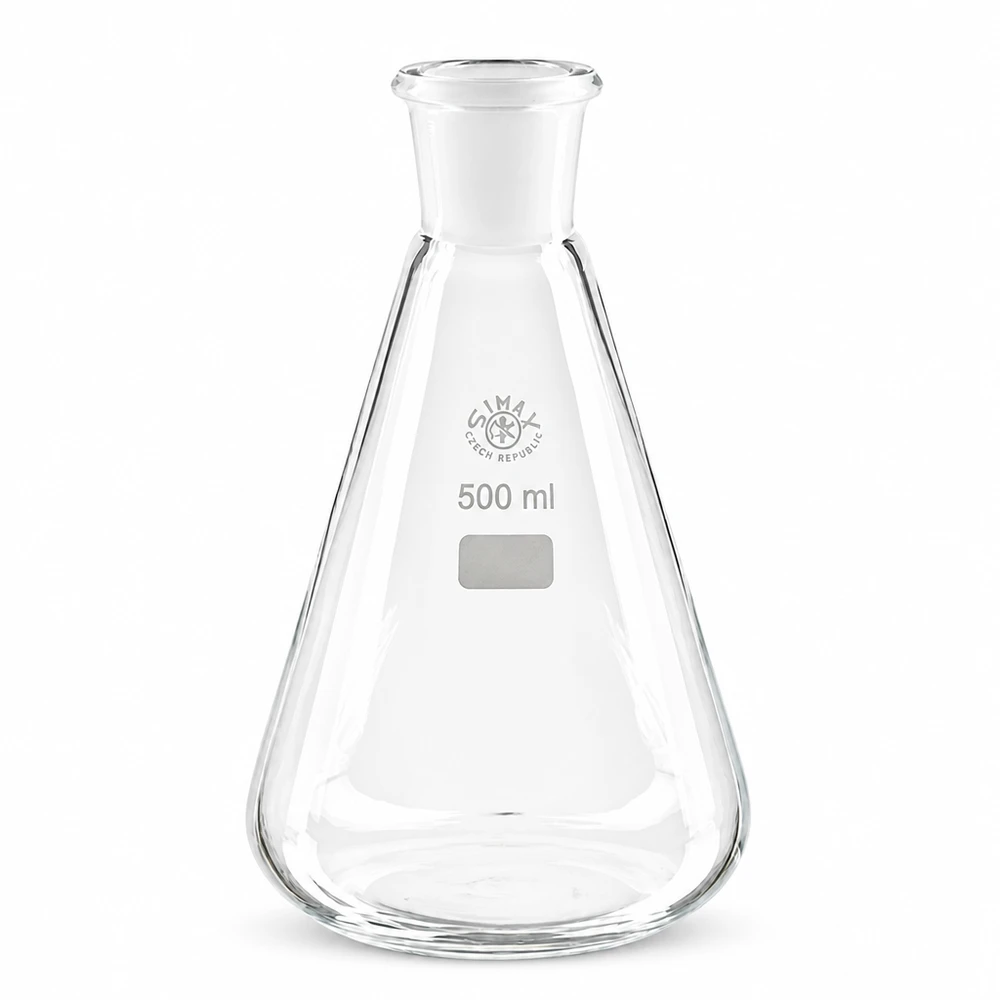 Erlenmeyerkolv 500ml med standardslipad fog (29/32) Konisk glaskolv 500ml med slipad fog NS 29/32 för exakt laboratoriearbete