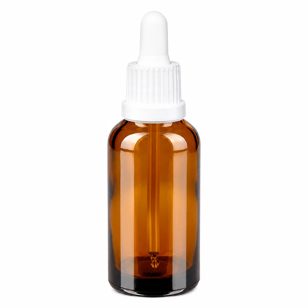 30 ml pipettflaska av brunt glas med vitt dropplock för eteriska oljor