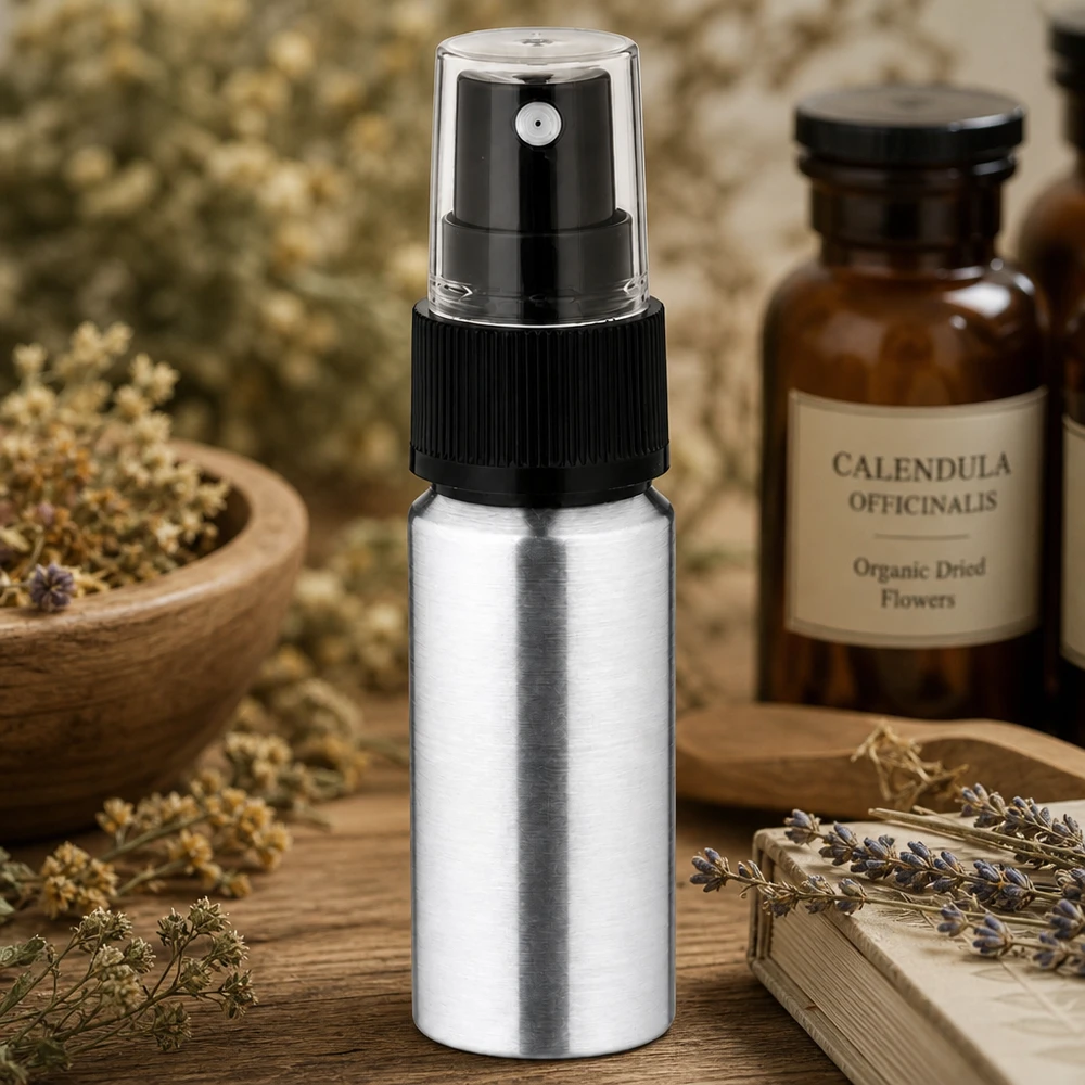 20ml polerad aluminiumflaska med atomiserare 20 ml aluminiumflaska i silver med atomiserare - robust sprayflaska i metall för användning i farten