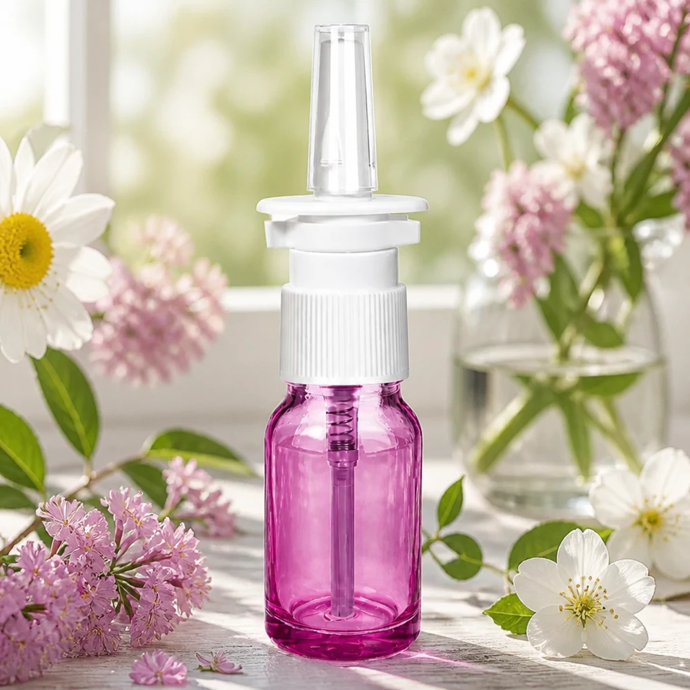 10ml nässprayflaska vit/transparent standard PurpleLine. UT18/10 Nässprayflaska 10 ml med skruvgänga STD UT18/10 i lila transparent för exakt dosering