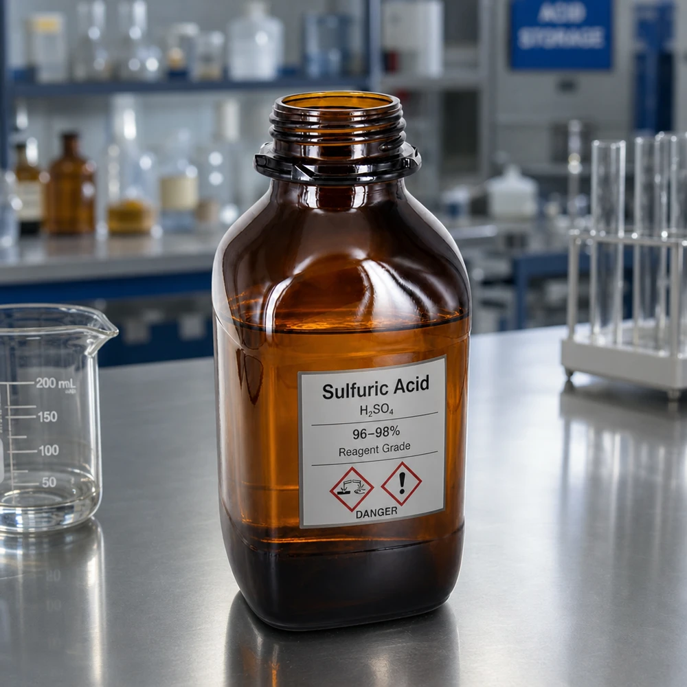 Premium-kemikalieflaska på 1000 ml i skyddande brunt glas Professionell 1000 ml kemikalieflaska med reagenskvalitet för ämnen med hög renhet