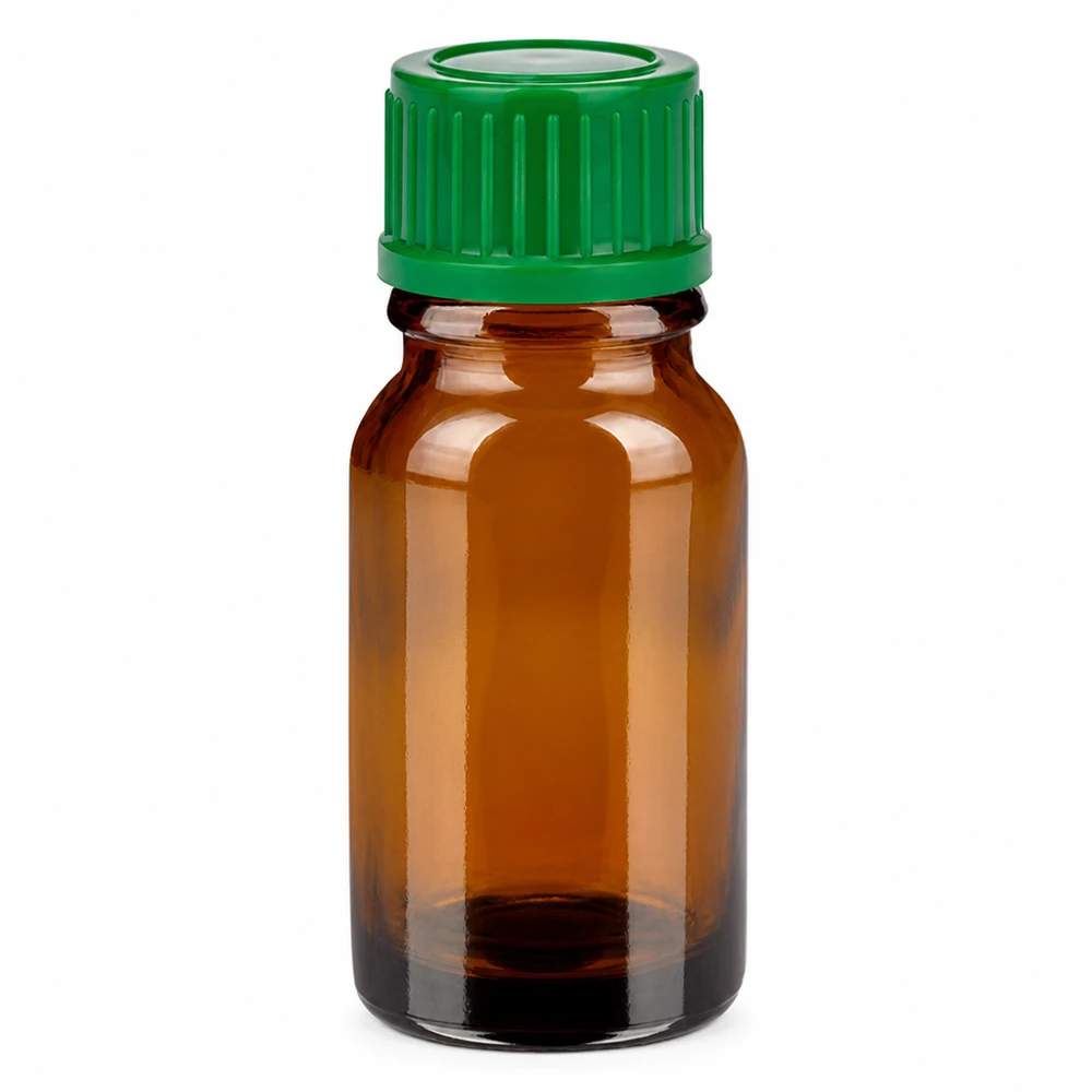 10ml flaska 11mm skruvkork grön Standard BrownLine UT18/10 10 ml bärnstensfärgad glasflaska med grönt skruvlock för eteriska oljor och kosmetika