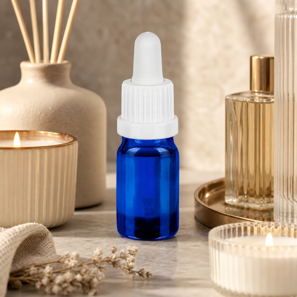 5 ml pipettflaska vit med säkerhetsförslutning BlueLine UT18/5 Exakt pipettflaska 5 ml i koboltblått för aromaterapi och hälsoprodukter