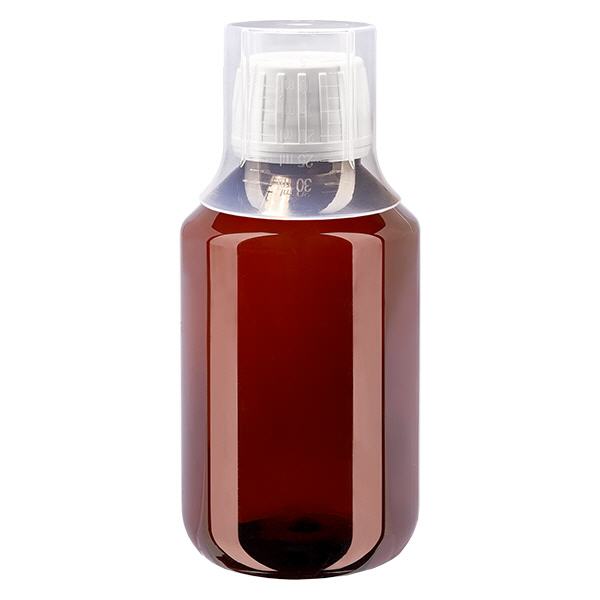 PET-flaska 100ml med vitt lock, manipuleringssäkert lock + mugg PET-flaska 100ml med vitt lock, manipuleringssäkert lock + mugg