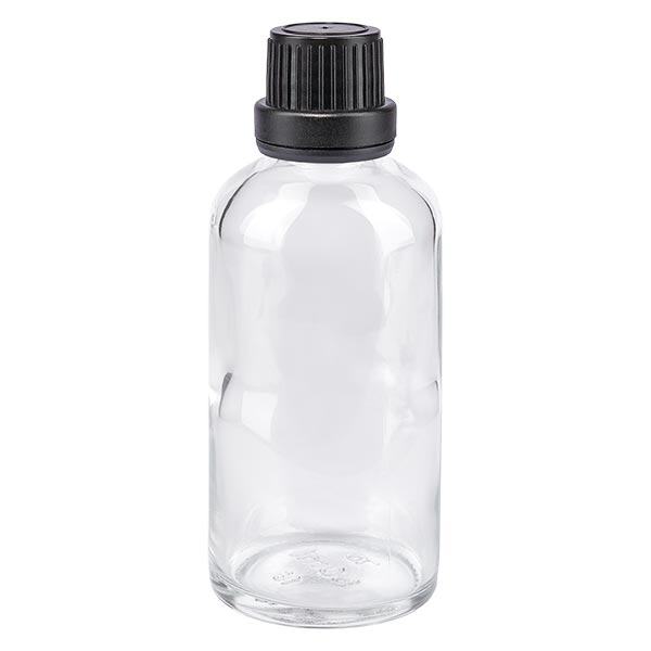 Apoteksflaska klar 50ml skruvkork svart manipulationsskyddad förslutning Apoteksflaska klar 50ml skruvkork svart manipulationsskyddad förslutning