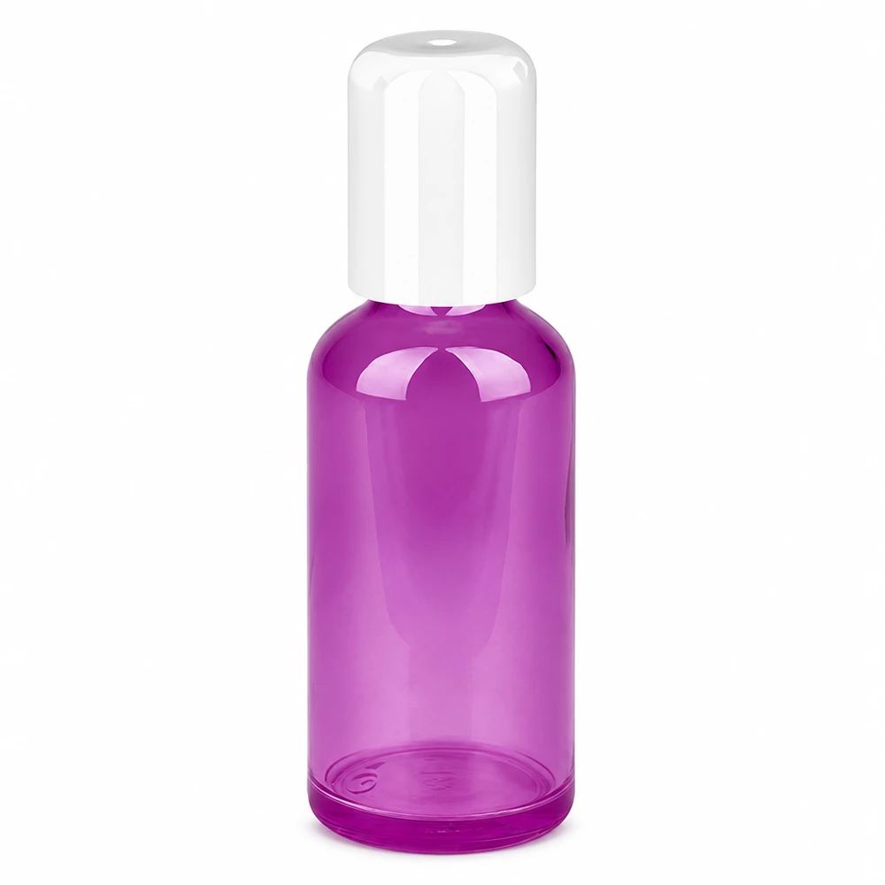 50ml roll-on flaska vit standard PurpleLine UT18/50 50 ml roll-on-flaska i violett med vitt lock för kosmetika och parfym
