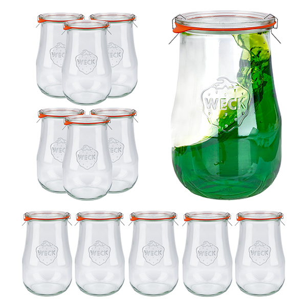Set med 12 Weck-burkar 1750ml tulpanburkar med 12 glaslock,