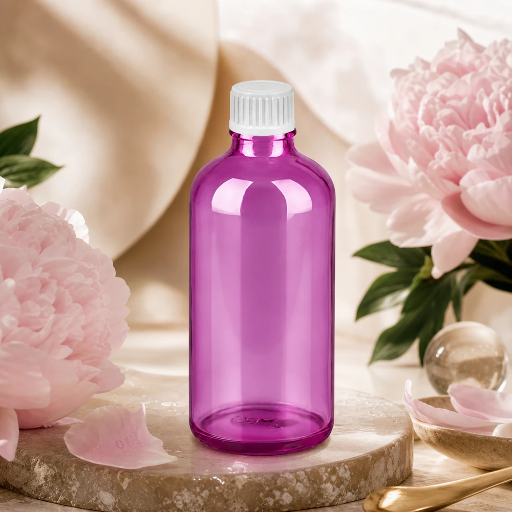 100ml droppflaska 0,9mm vit standard PurpleLine UT18/100 Transparent lila droppflaska 100 ml med 0,9 mm dropplock för exakt dosering av oljor