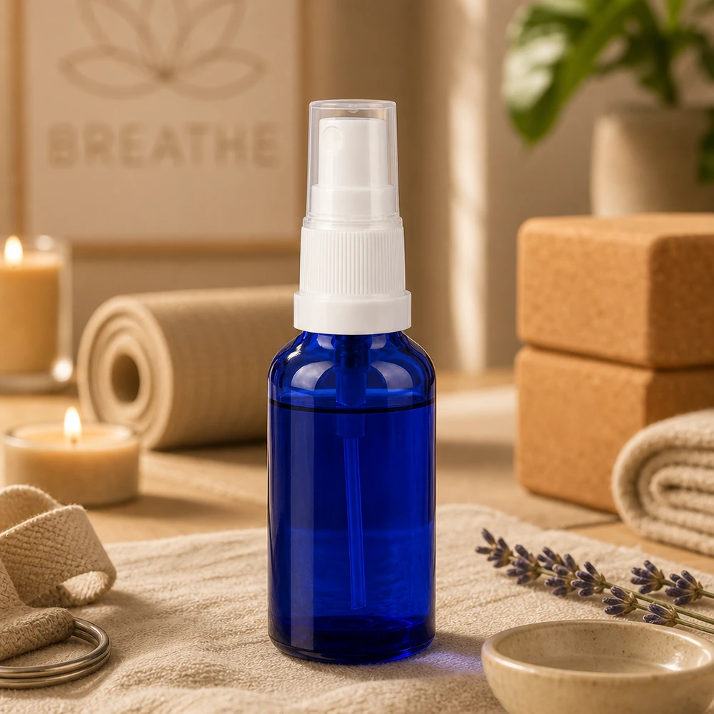30 ml blå sprayflaska med ergonomisk design för enkel hantering i badrummet