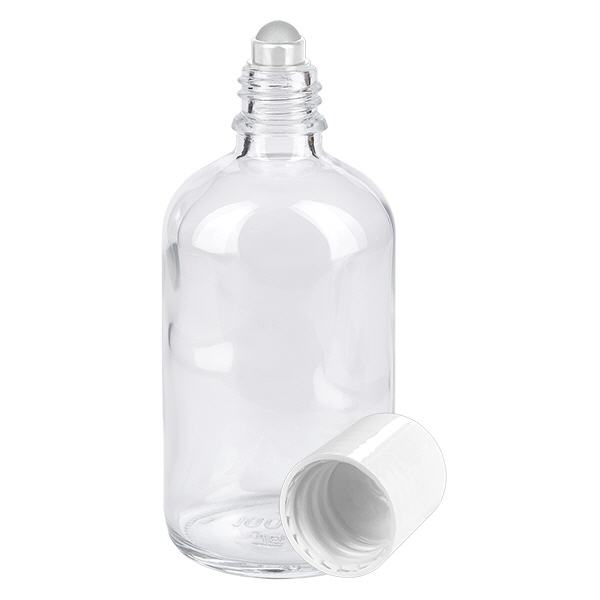 Apoteksflaska klar 100ml med roll-on-lock vit Apoteksflaska klar 100ml med roll-on-lock vit