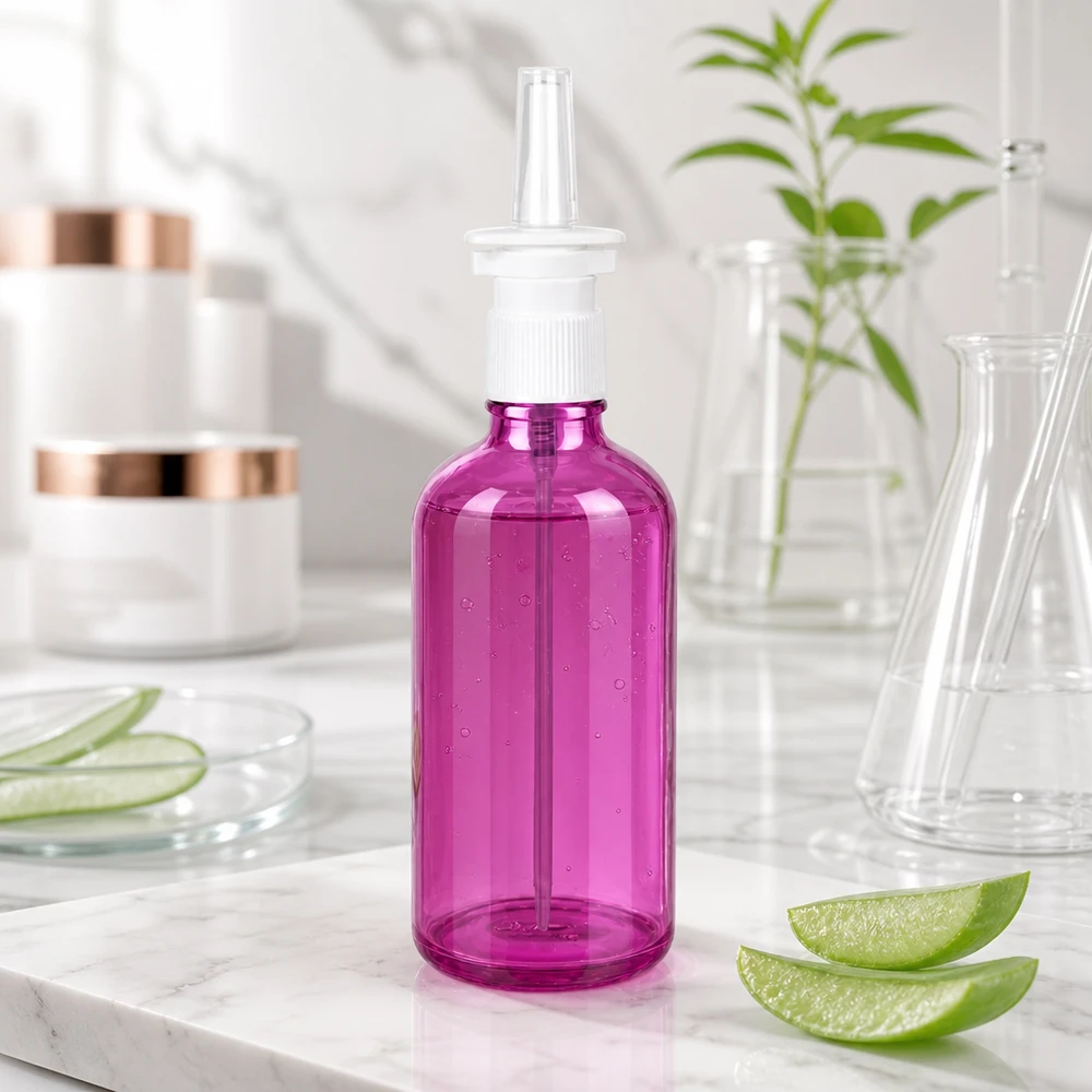 100 ml nässprayflaska vit/transparent standard PurpleLine UT18/100 Högkvalitativ PurpleLine sprayflaska 100ml med transparent lila färg för nasala applikationer UT18