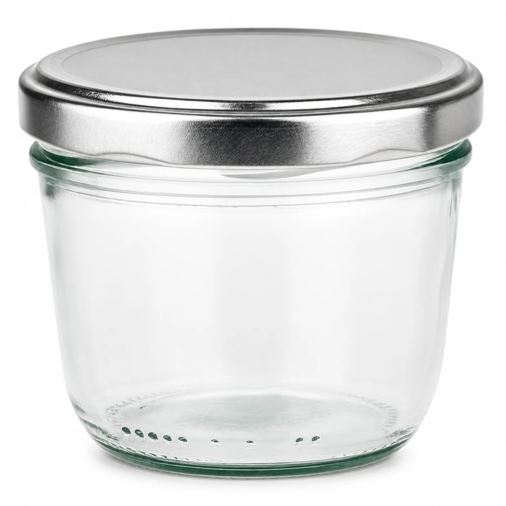 230ml Krossade glasögon med BasicSeal-lock silver UNiTWIST 230 ml glas med silver BasicSeal-lock tomma transparenta konserveringsburkar syltburk