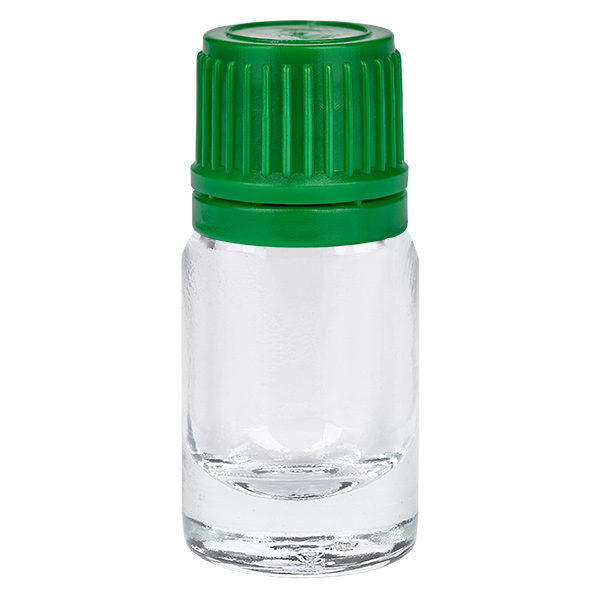 5ml flaska 11mm skruvkork grönt manipulationsskyddat lock ClearLine UT18/5 5ml flaska 11mm skruvkork grönt manipulationsskyddat lock ClearLine UT18/5