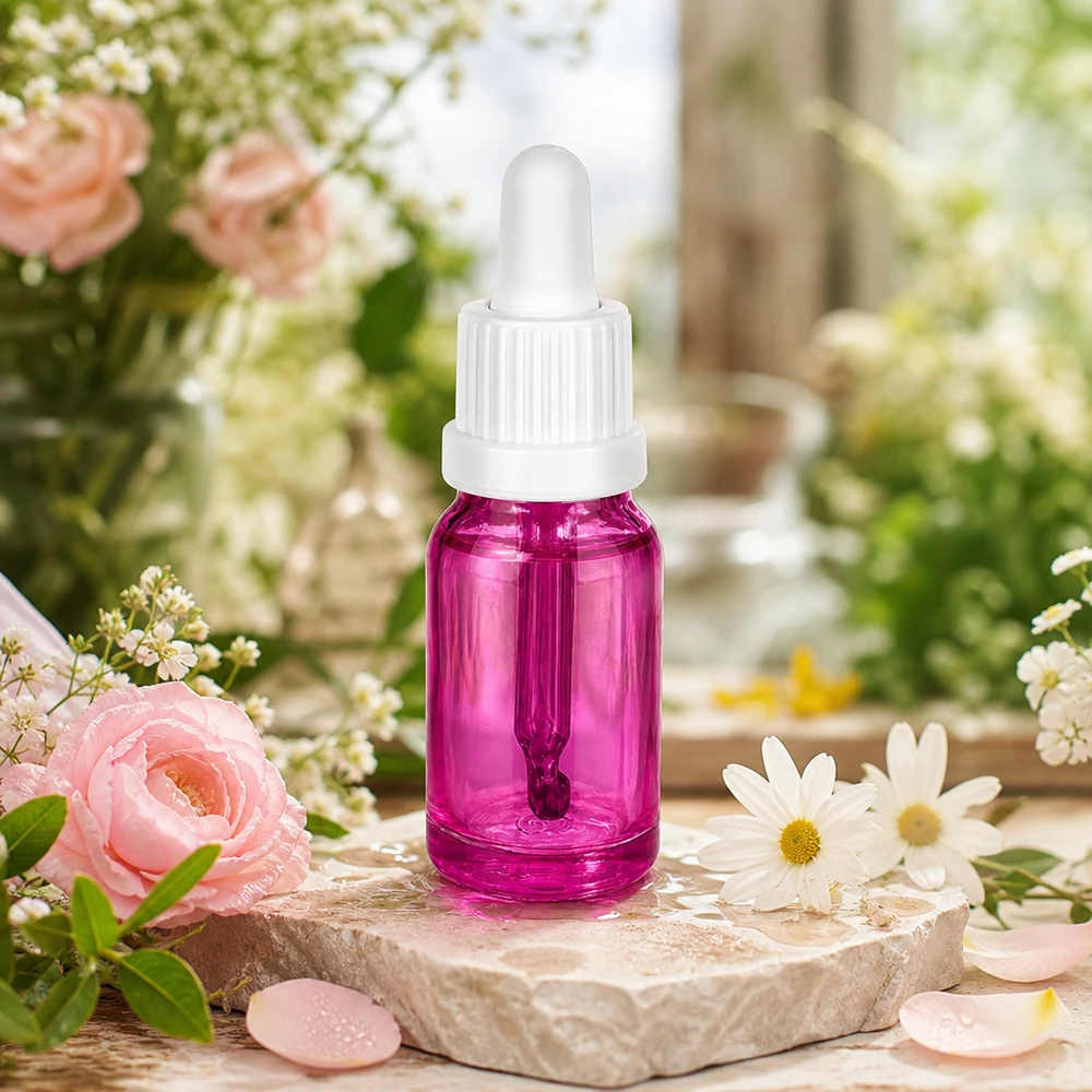 10ml pipettflaska vit Originality skruvkork PurpleLine UT18/10 Liten pipettflaska 10ml av violett glas för eteriska oljor OV PurpleLine UT18/10