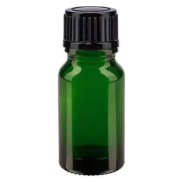 Apoteksflaska grön 10ml skruvlock svart standard Apoteksflaska grön 10ml skruvlock svart standard