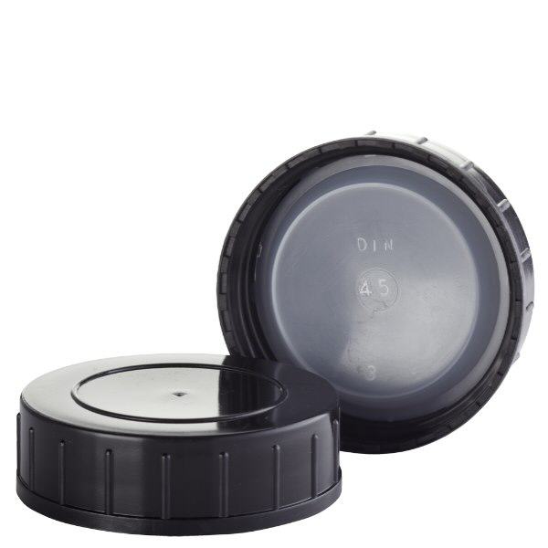 Svart skruvkork av polypropylenN 45 mm (DIN 45)