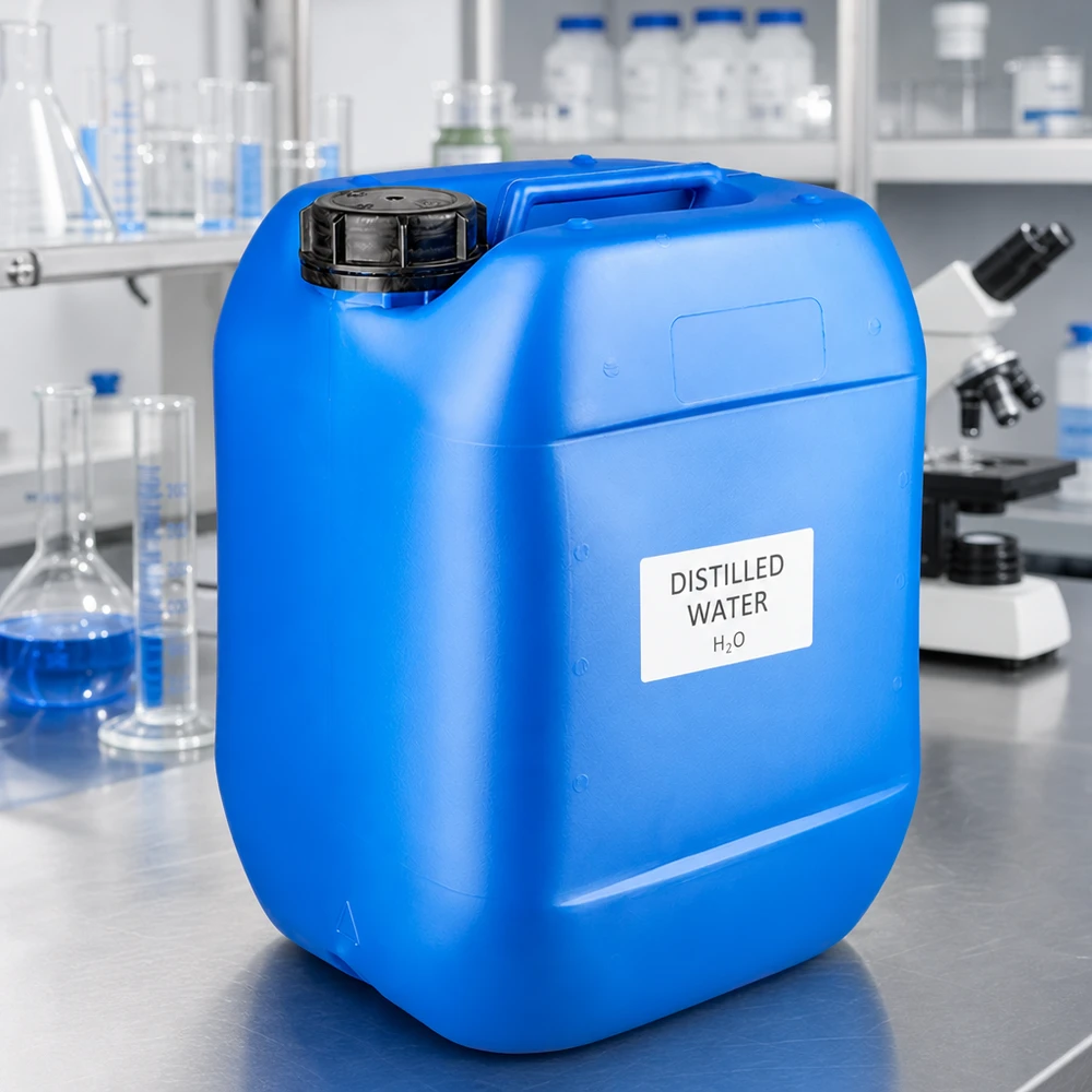 Robust 10-litersdunk i blått HDPE-plast med OV-skruvlock för laboratoriebruk
