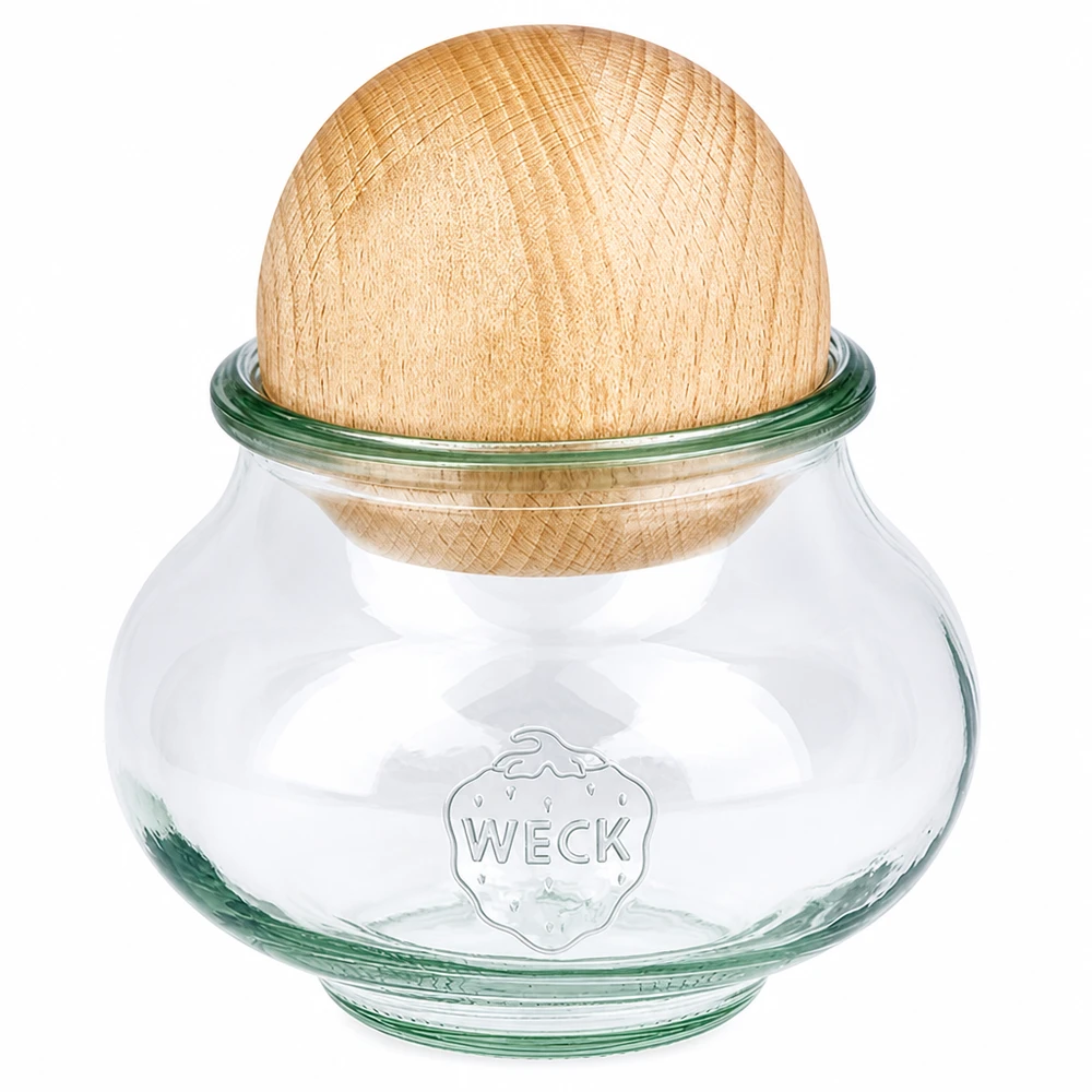 560ml smyckesburk WECK RR80 med träkula bok WECK smyckesburk 560ml RR80 med bokkulelock förvaringsburk i trä med korkförsegling transparent