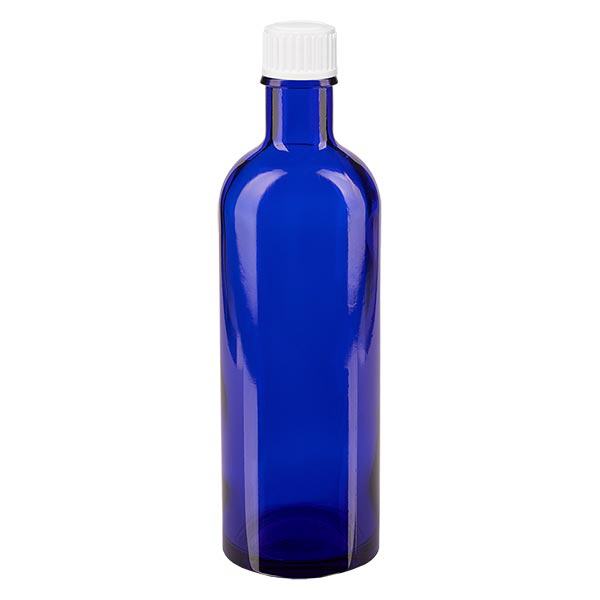 Apoteksflaska blå 200ml skruvkork vit standard Apoteksflaska blå 200ml skruvkork vit standard