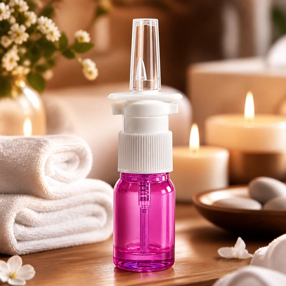 Exakt 5 ml nässprayflaska med UT18/5-gänga i ljusviolett för medicinska tillämpningar