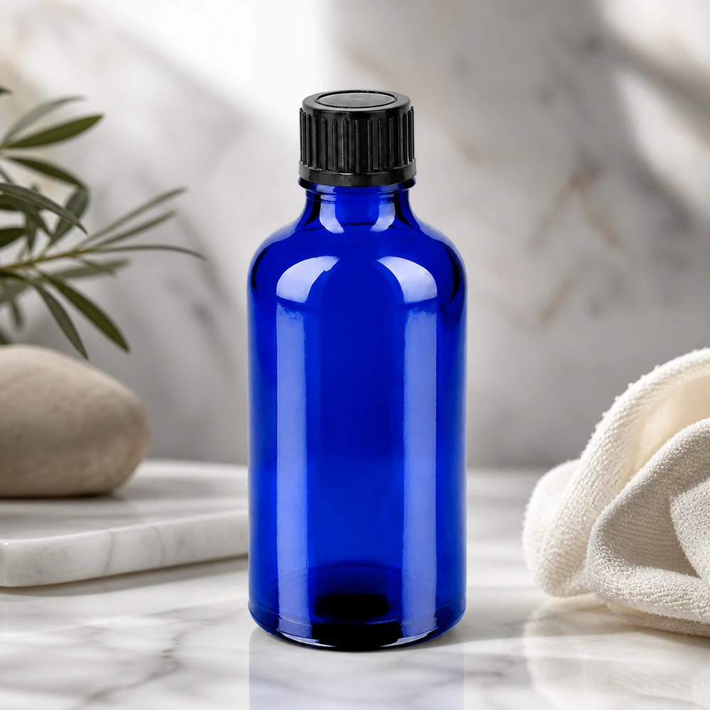 50ml flaska 11mm skruvkork svart standard BlueLine UT18/50 Kompakt 50 ml glasflaska i elegant koboltblå färg, perfekt för serum och essenser