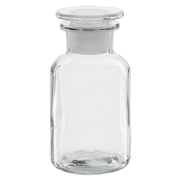 Flaska med rund axel 250ml klar glaspropp med bred hals