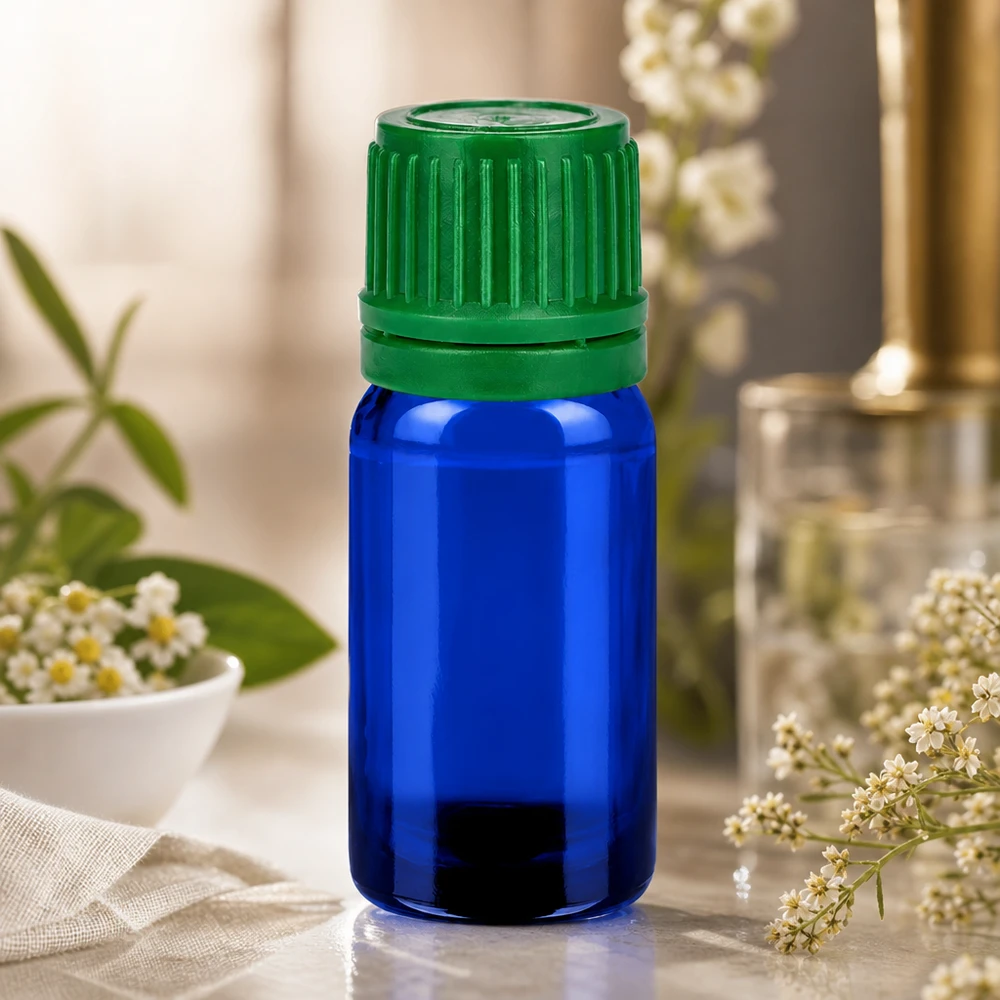 5 ml flaska 11mm skruvkork grönt säkerhetslock BlueLine UT18/5 5 ml BlueLine-glasflaska med halkfri grön kapsyl för säker förvaring
