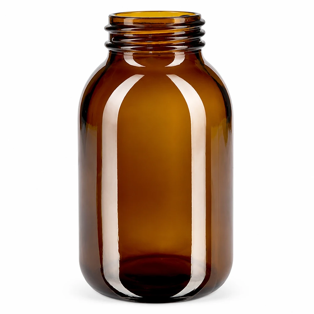 500 ml bredhalsad flaska av bärnstensfärgat glas för farmaceutiska och kosmetiska tillämpningar