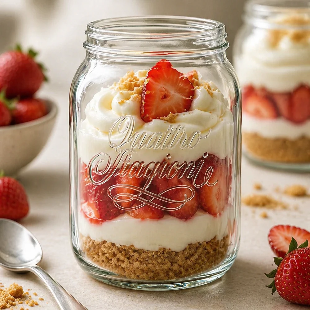 2000ml rund burk "Quattro Stagioni" QS110mm Quattro Stagioni Glas 2000ml mit Erdbeer-Dessert befüllt - vielseitiges Haushaltsglas für Einmachen und Dekoration