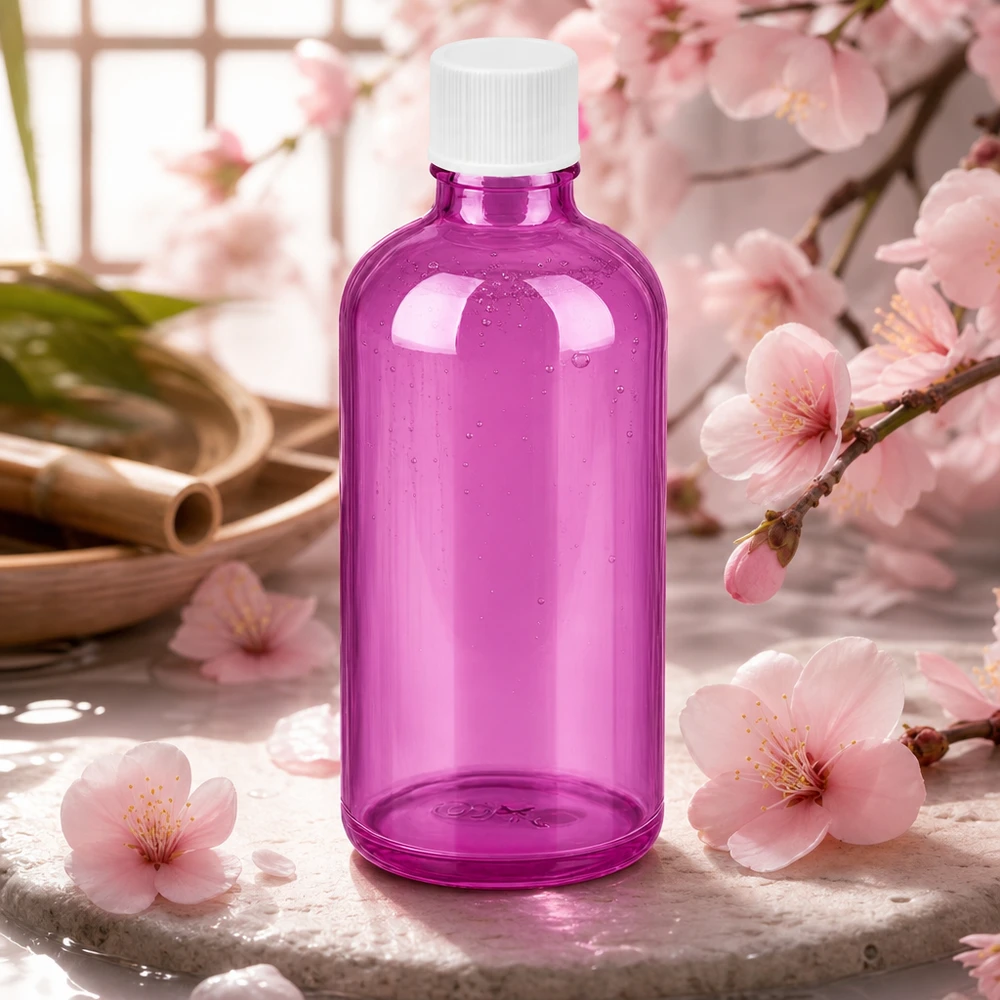 Elegant violett glasflaska 100 ml med vitt skruvlock för högkvalitativa skönhetsprodukter