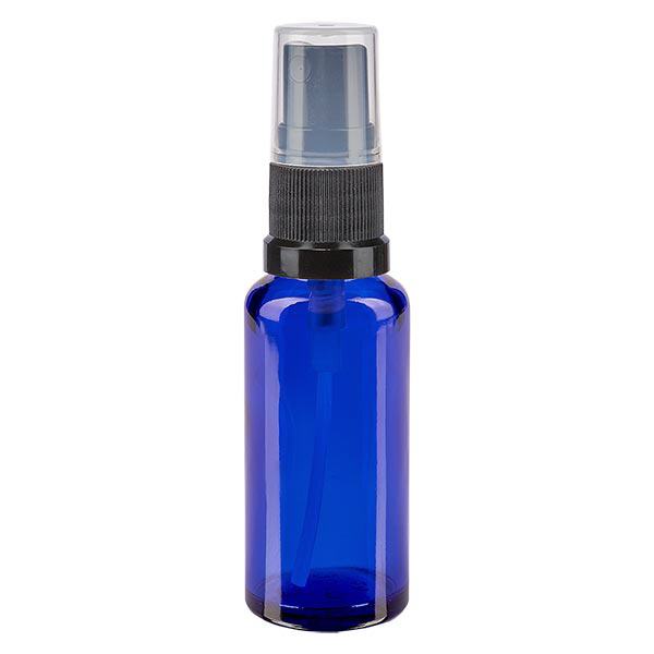 Apoteksflaska blå 30ml spray topp svart Apoteksflaska blå 30ml spray topp svart