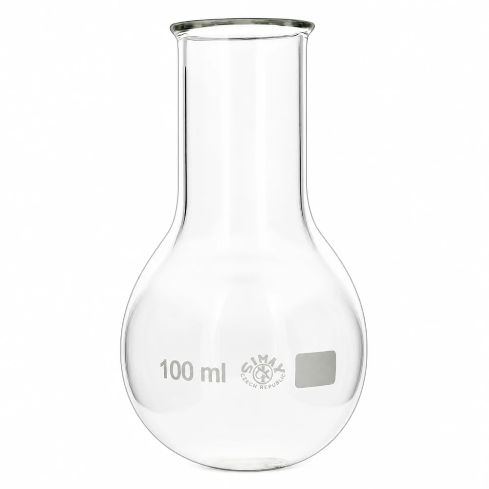 Rundkolv 100 ml med vid hals av klart borosilikatglas för laboratoriebruk