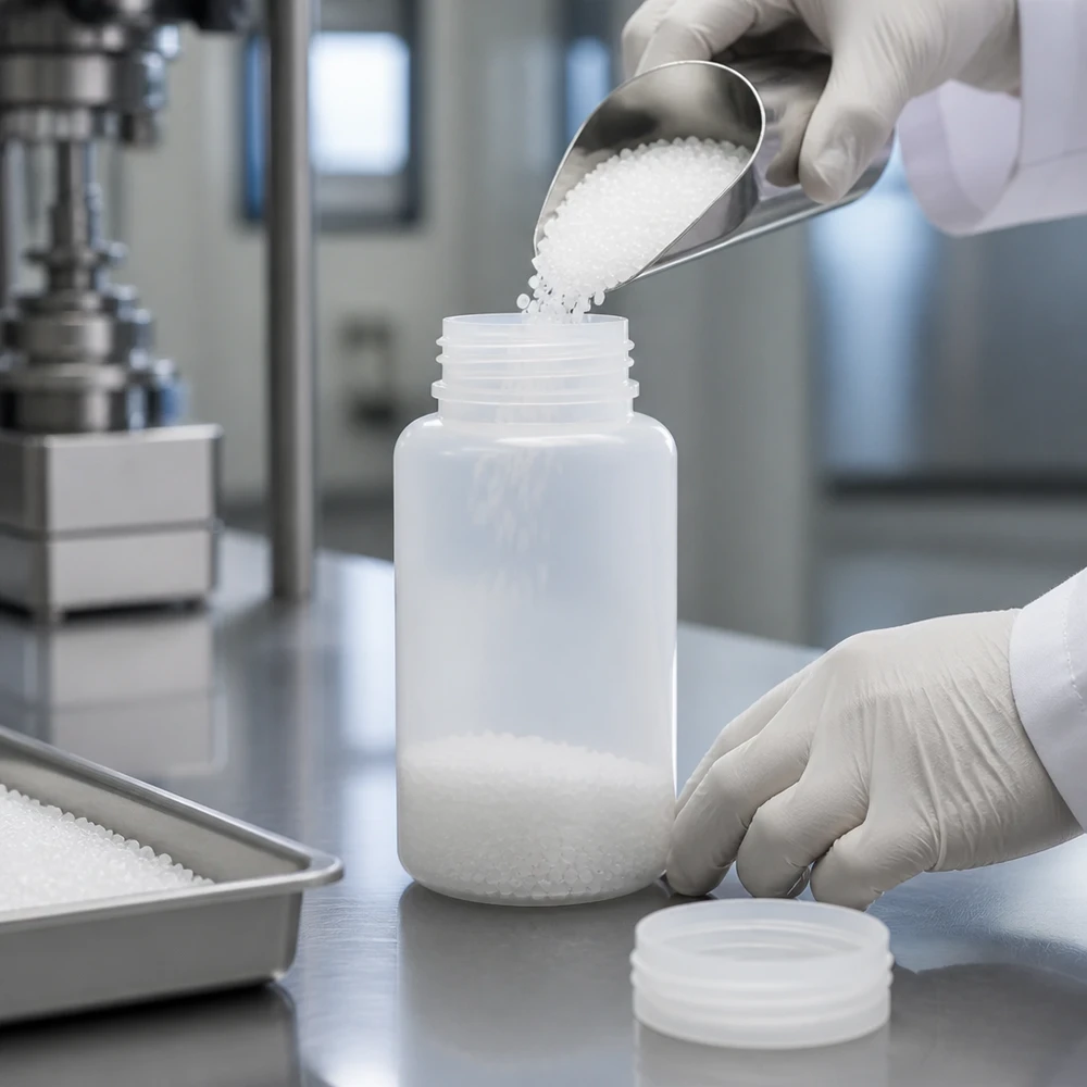 Storvolymig 1000 ml laboratorieflaska med vid hals av HDPE-plast utan lock för kemiska prover