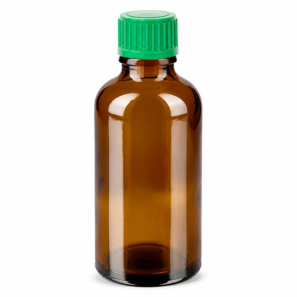 50 ml droppflaska brun med grönt lock 0,8 mm öppning för exakt dosering