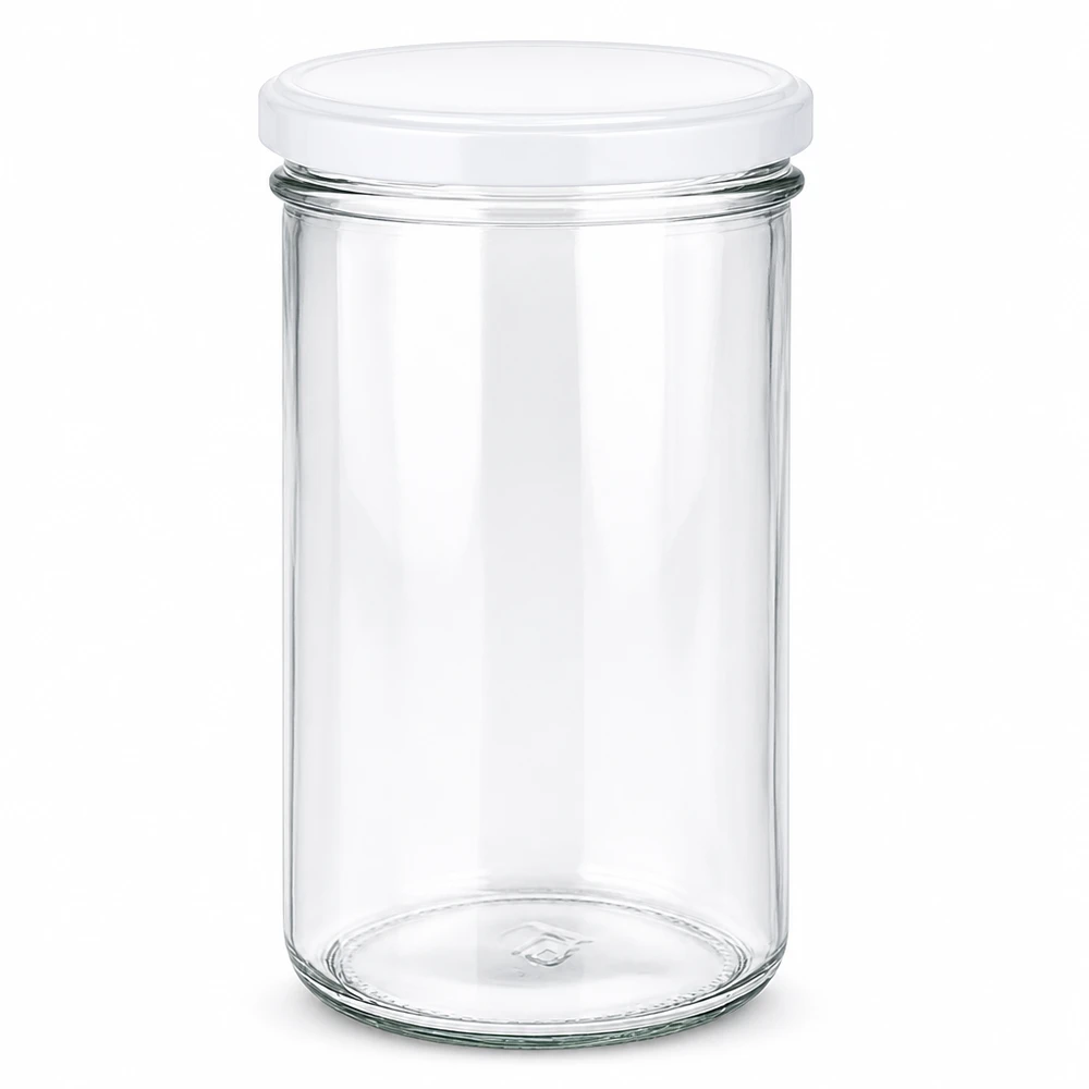 277 ml murarburk med vitt BasicSeal-lock - tom burk i klarglas för sylt och konserver