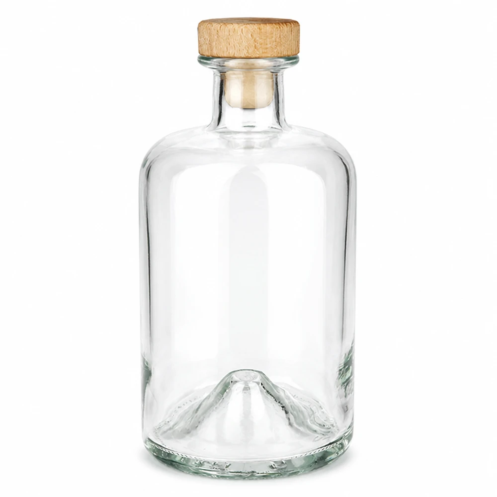 500 ml apoteksflaska Sofia med kork med trähandtag UNiTWIST® 500 ml glasflaska Sofia med trähandtag kork UNiTWIST transparent tom Produktfoto mot vit bakgrund